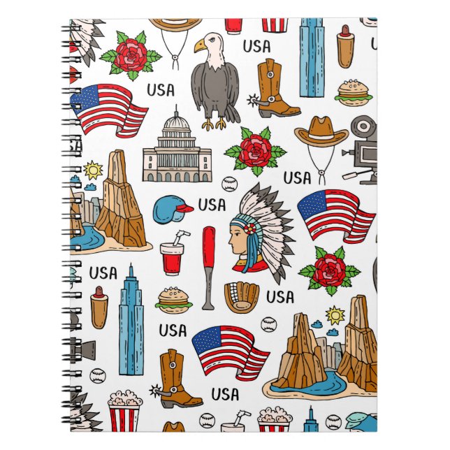 USA Symbols Vintage Seamless Pattern Notebook (Front)