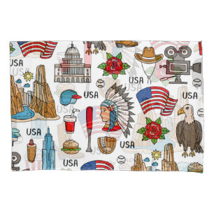 USA Symbols Vintage Seamless Pattern Pillowcase
