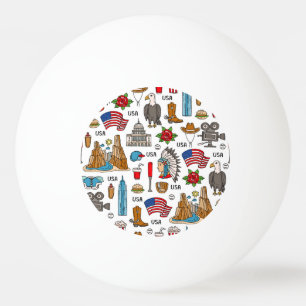 USA Symbols Vintage Seamless Pattern Ping Pong Ball
