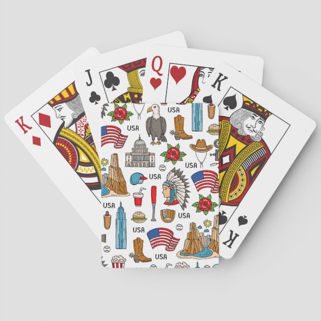 USA Symbols Vintage Seamless Pattern Playing Cards (Back)