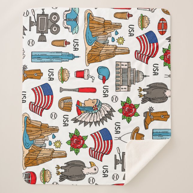USA Symbols Vintage Seamless Pattern Sherpa Blanket (Front)