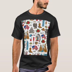 USA Symbols Vintage Seamless Pattern T-Shirt