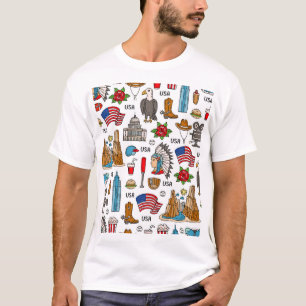 USA Symbols Vintage Seamless Pattern T-Shirt