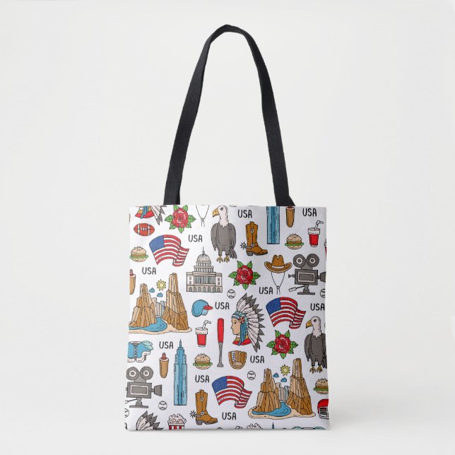 USA Symbols Vintage Seamless Pattern Tote Bag (Front)