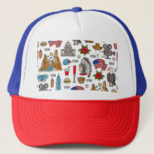 USA Symbols Vintage Seamless Pattern Trucker Hat