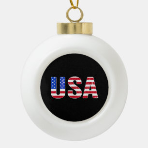 USA T Shirt Patriotic American Flag Men Women Kids Ceramic Ball Christmas Ornament