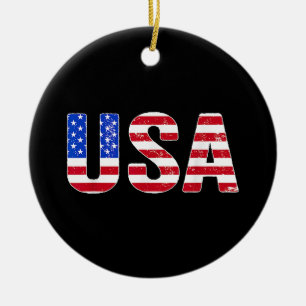 USA T Shirt Patriotic American Flag Men Women Kids Ceramic Tree Decoration