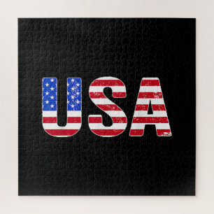 USA T Shirt Patriotic American Flag Men Women Kids Jigsaw Puzzle