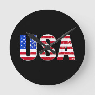 USA T Shirt Patriotic American Flag Men Women Kids Round Clock