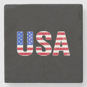 USA T Shirt Patriotic American Flag Men Women Kids Stone Coaster