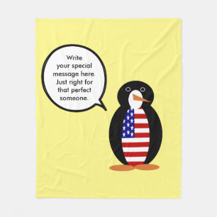 USA Talking Ms. Penguin Personalised Fleece Blanket
