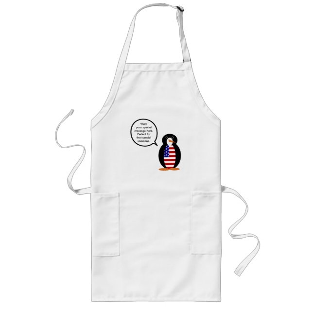 USA Talking Ms. Penguin Personalised Long Apron (Front)