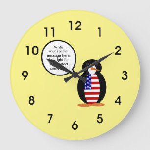 USA Talking Penguin Flag Large Clock