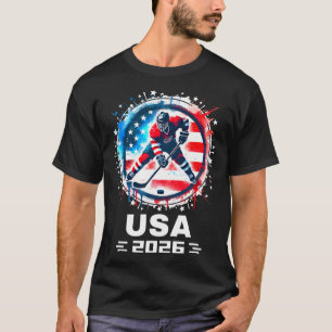 Usa Team 2026 Hockey American Flag Women Men Kids T-Shirt