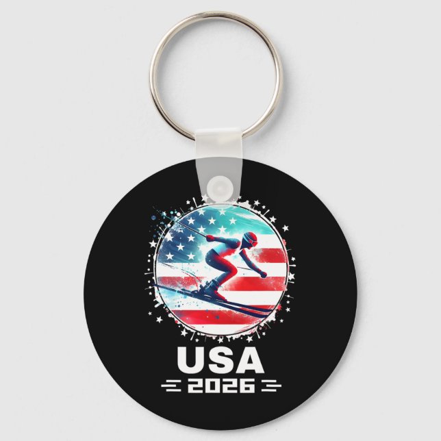 Usa Team 2026 United States American Flag Skiing U Key Ring (Front)