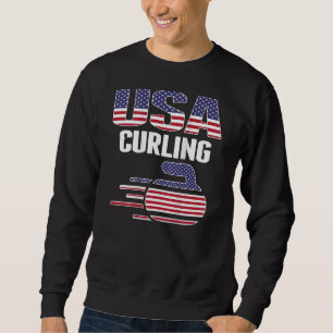 USA Team Curling Rock Jersey American Flag Winter  Sweatshirt