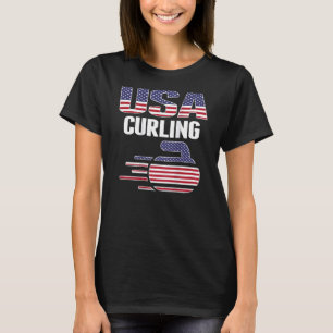 USA Team Curling Rock Jersey American Flag Winter  T-Shirt