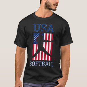 Usa Team Sports American Flag Girls Softball T-Shirt