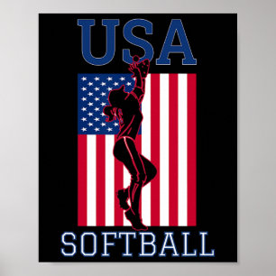 Usa Team Women Sports Patriotic American Flag Girl Poster
