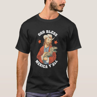 USA Tees: God Bless Merica Y'all Jesus Dinosaur Co T-Shirt