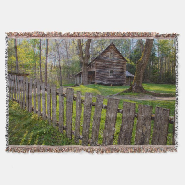 USA, Tennessee, Cabin In Cades Cove Throw Blanket (Front)