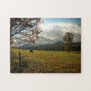 USA, Tennessee. Horses In Cades Cove Valley Jigsaw Puzzle