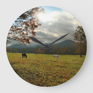 USA, Tennessee. Horses In Cades Cove Valley Large Clock