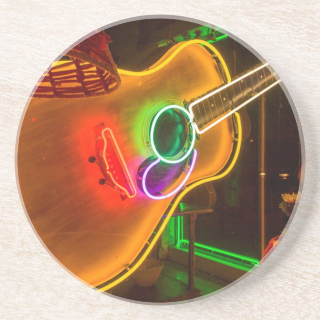 USA, Texas, Austin. Neon Guitar At Blackmail Coaster (Front)