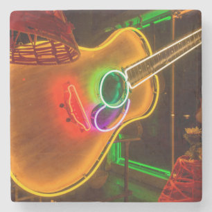 USA, Texas, Austin. Neon Guitar At Blackmail Stone Coaster