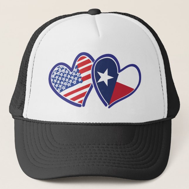 USA-Texas-Flag-Heart Trucker Hat (Front)
