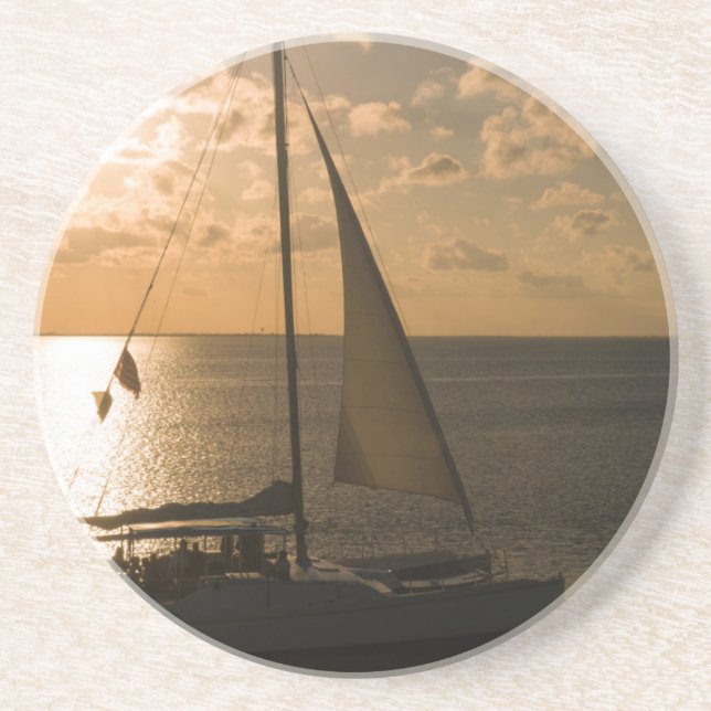 USA, Texas, South Padre Island. Sailboat Coaster (Front)