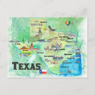 USA Texas Travel Map with Highlights Postcard