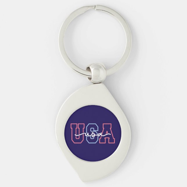 USA Text 4th Of July Design-62118 Key Ring (Front)