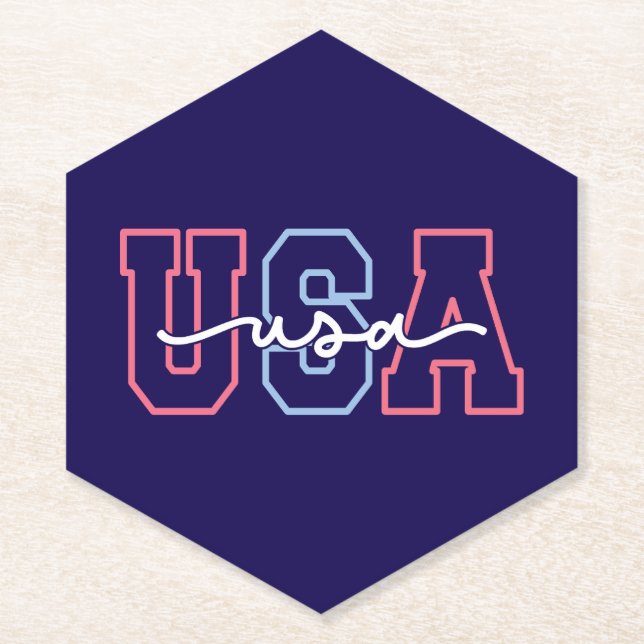 USA Text 4th Of July Design-62118 Paper Coaster (Front)