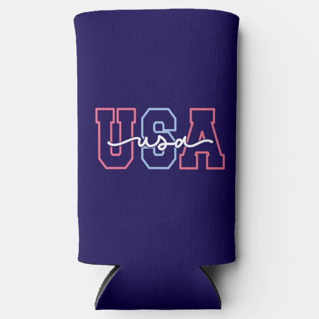 USA Text 4th Of July Design-62118 Seltzer Can Cooler (Front)