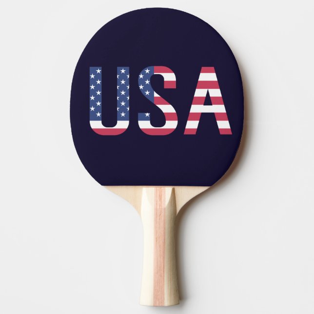 USA Text American Flag on Custom Navy Blue Sport Ping Pong Paddle (Front)
