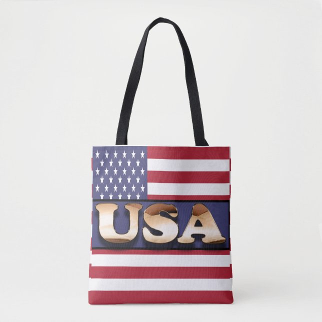 USA Text American flag Tote Bag (Front)
