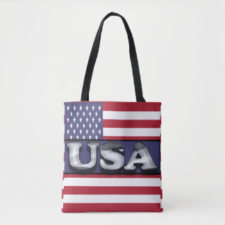 USA Text American flag Tote Bag