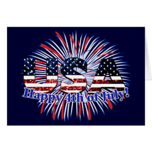 USA text flag fireworks Happy 4th of July card