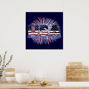 USA text flag glitters fireworks Happy 4th of July Poster