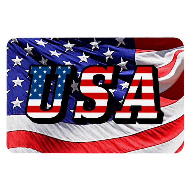 USA Text United States of America Flag Flexible Magnet (Horizontal)