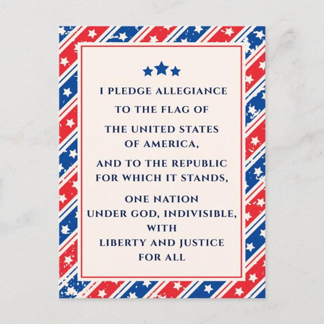 USA The Pledge Of Allegiance Red Blue America Flag Postcard (Front)