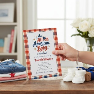 USA Themed Baby Shower Invitation Gingham