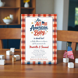 USA Themed couples Baby Shower Invitation Gingham