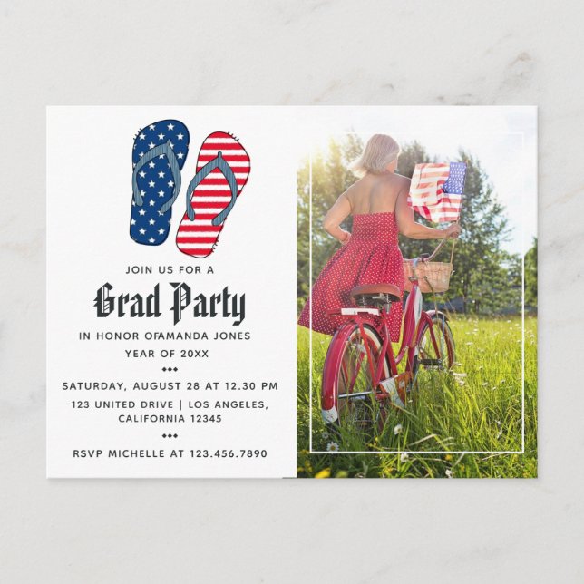 USA themed Graduation Photo Invitation Postcard (Front)