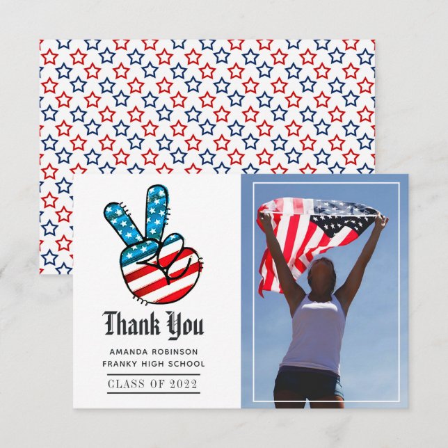 USA themed Graduation Photo Thank You (Front/Back)
