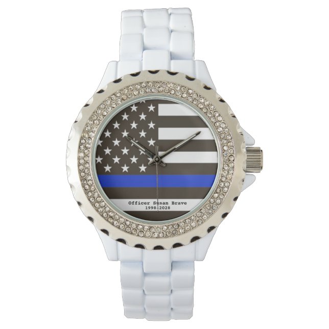 *~* USA Thin Blue Line Flag Police Officer Woman's Watch (Front)