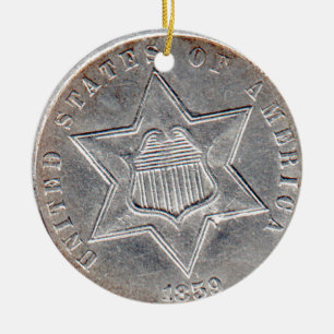 "USA three cent silver coin - Historical Ornament" Ceramic Tree Decoration