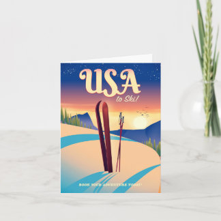 USA "To Ski" Vintage style travel poster Holiday Card