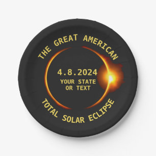 USA Total Solar Eclipse Party 4/8/2024 Custom Text Paper Plate